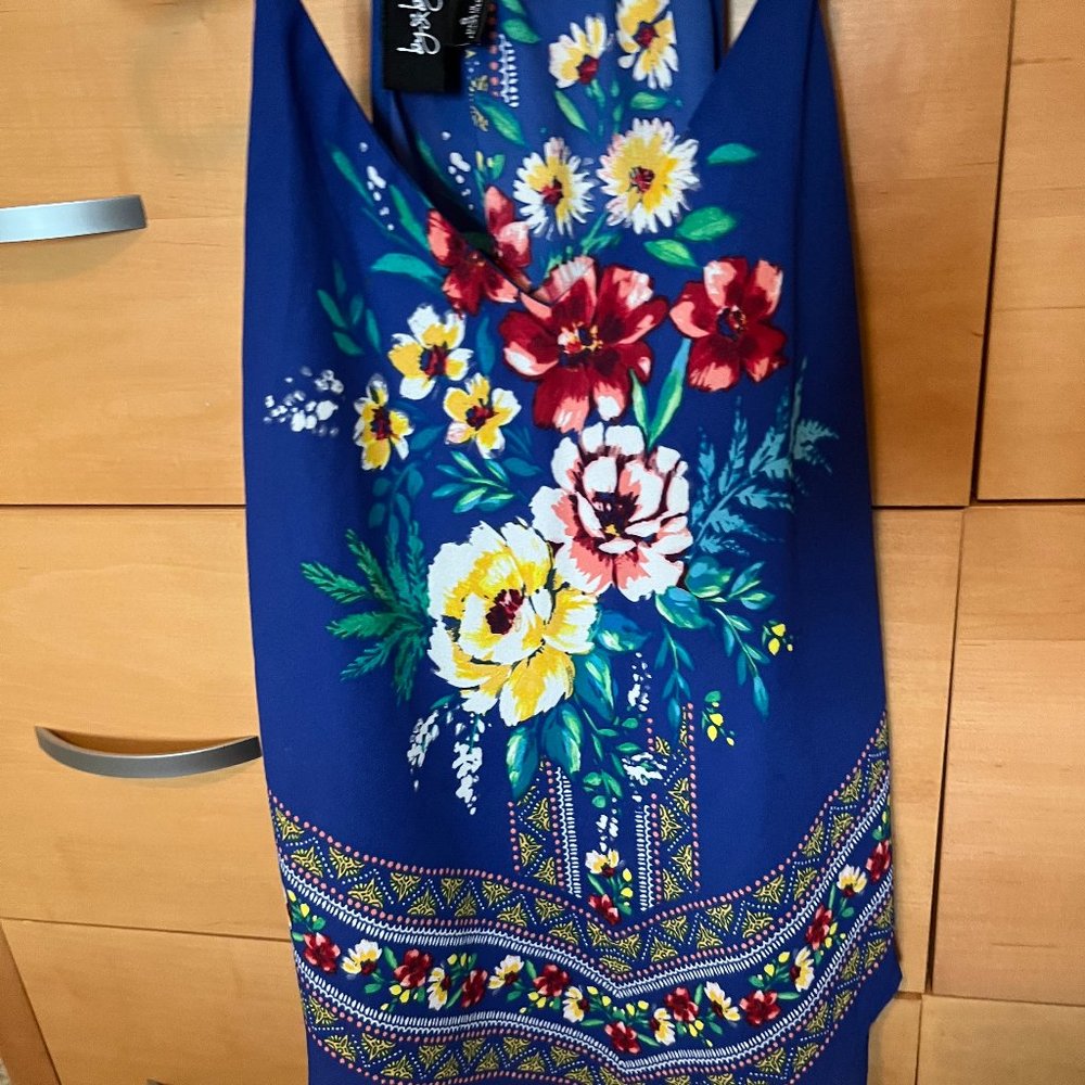 Floral Sleeveless Blouse Royal Blue BOHO small